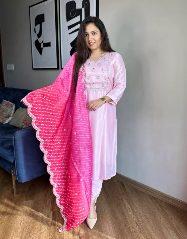 Sugar pink kurta set with jaamdani dupatta – Silai Studio