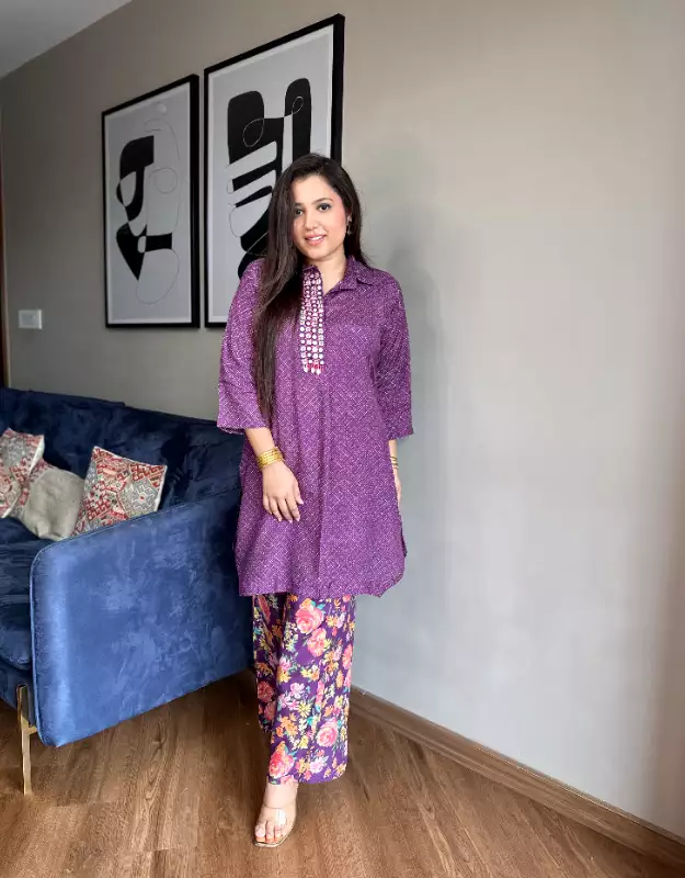 Trendy silk blend fabric kurti with bottom pant and heavy dupatta.